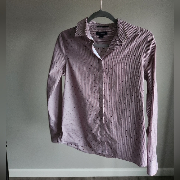 Lands' End 100% Cotton EUC No Iron Supima burgundy Red stripe Blouse size 4 - Picture 11 of 12